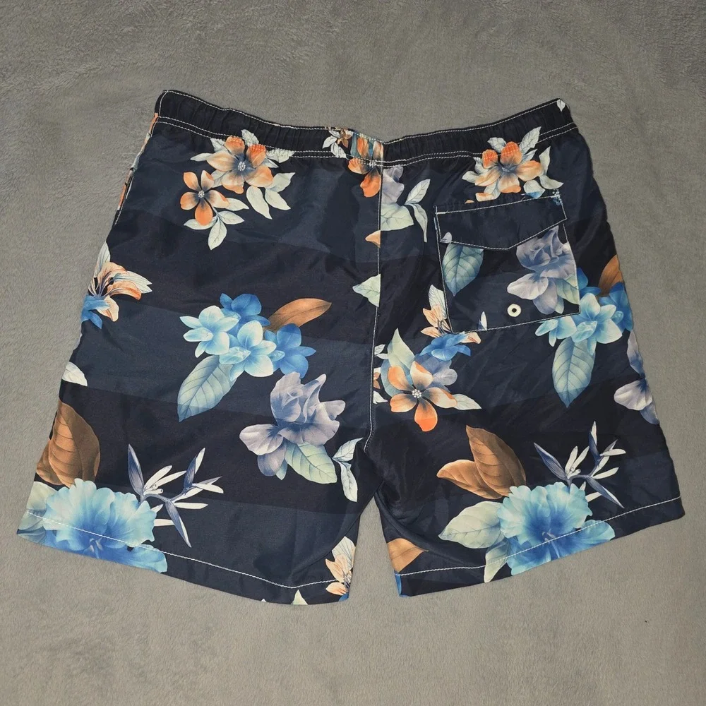 Tommy Bahama Navy Floral Swim Trunks with Blue & Orange Flowers